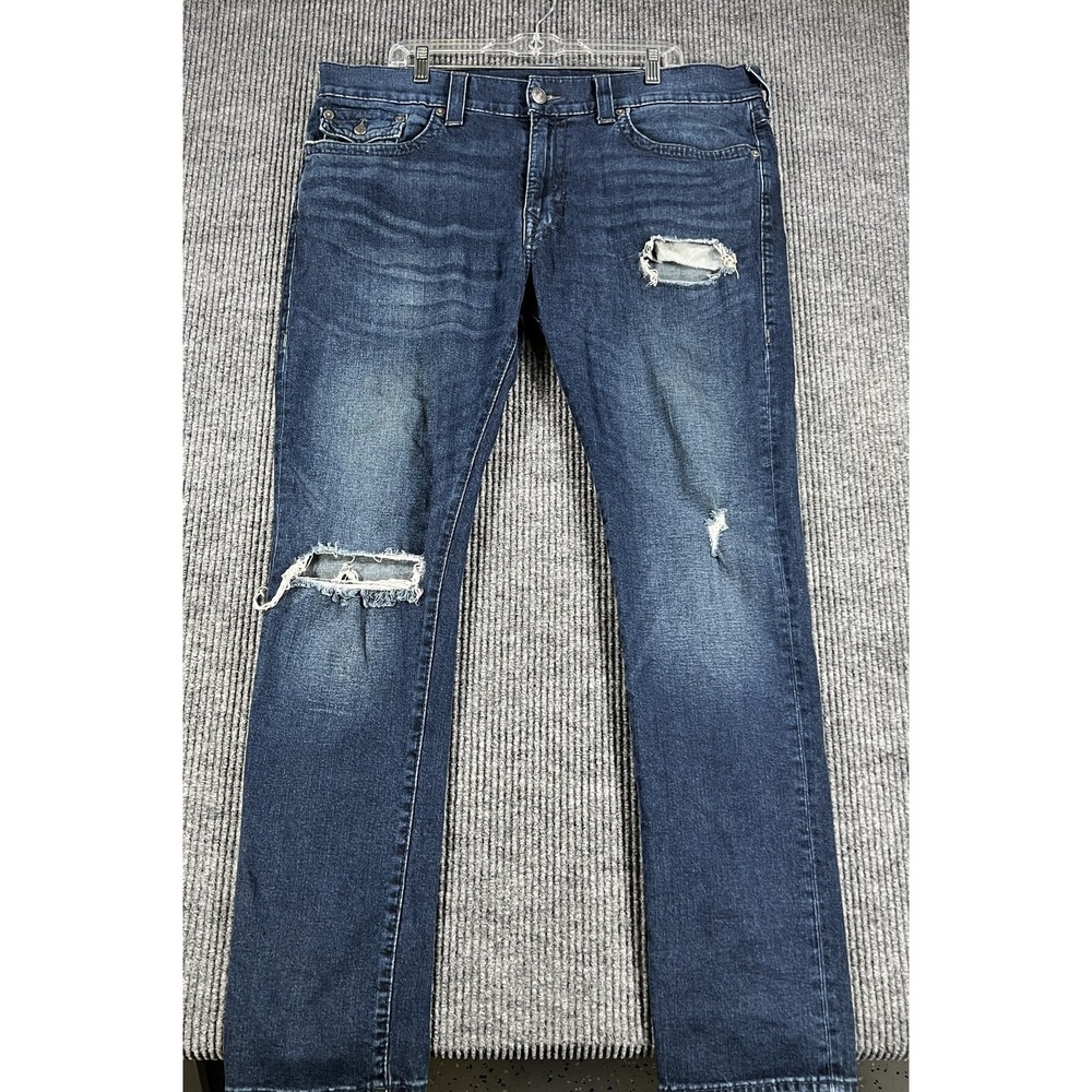 True Religion Rocco Jeans Mens 40 Distressed Relaxed Skinny‎ Big T Flap Pocket